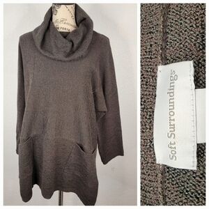 Soft Surroundings PS/PM Tunic Sweater Cowl Neck Mocha Brown